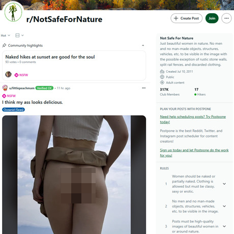 Reddit NotSafeForNature – Nature Exhibitionist Porn Community Review