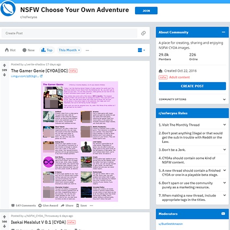NSFWcyoa – Explore Unique CYOA Porn Games and Stories on Reddit