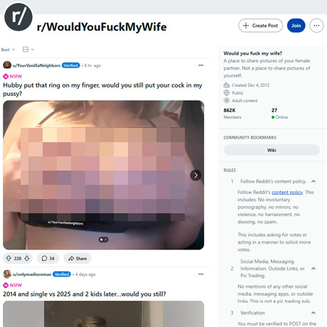 Would You Fuck My Wife – Top NSFW Reddit Community for Amateur Wives
