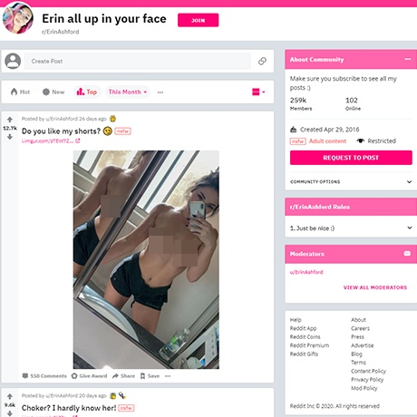 Erin Ashford – Reddit NSFW Subreddit for Her Exclusive Content