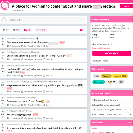 ChickFlixxx – Women-Only Reddit for Porn & Erotica Talk