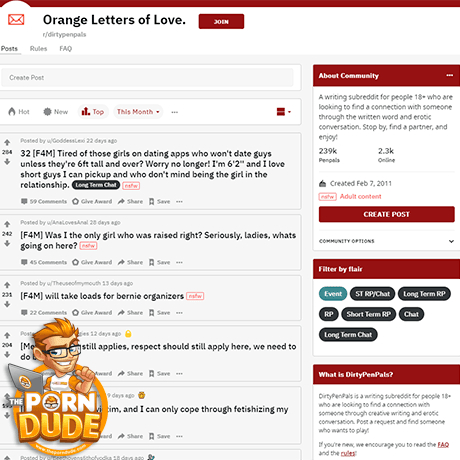 DirtyPenPals – NSFW Reddit Pen Pal Community
